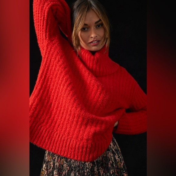 Maeve Anthropologie Red Cowl Neck Pullover Sweater Size Large - Picture 3 of 4